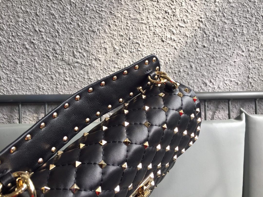 Valentino Rockstud Spike Medium Bag In Black Nappa Lambskin