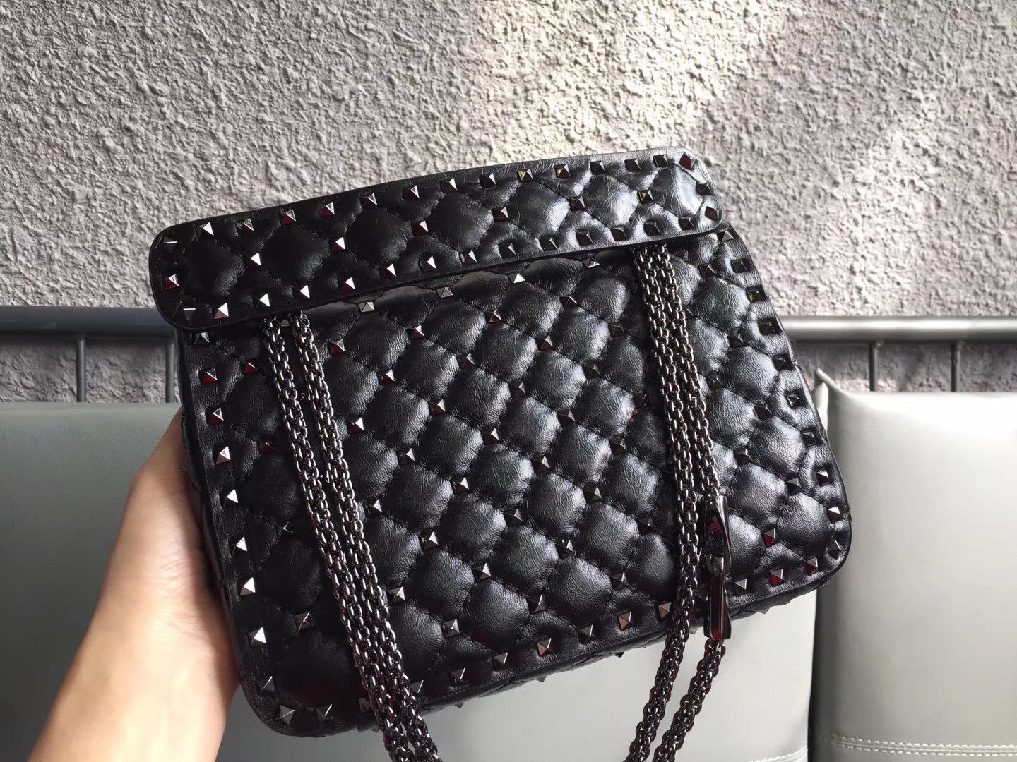 Valentino Rockstud Spike Medium Bag In Crinkled Nappa Lambskin