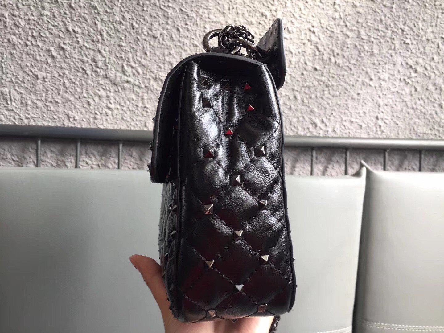 Valentino Rockstud Spike Medium Bag In Crinkled Nappa Lambskin