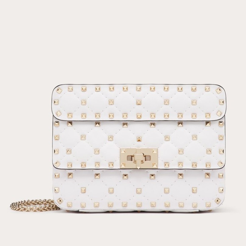 Valentino Rockstud Spike Small Bag In White Nappa Lambskin