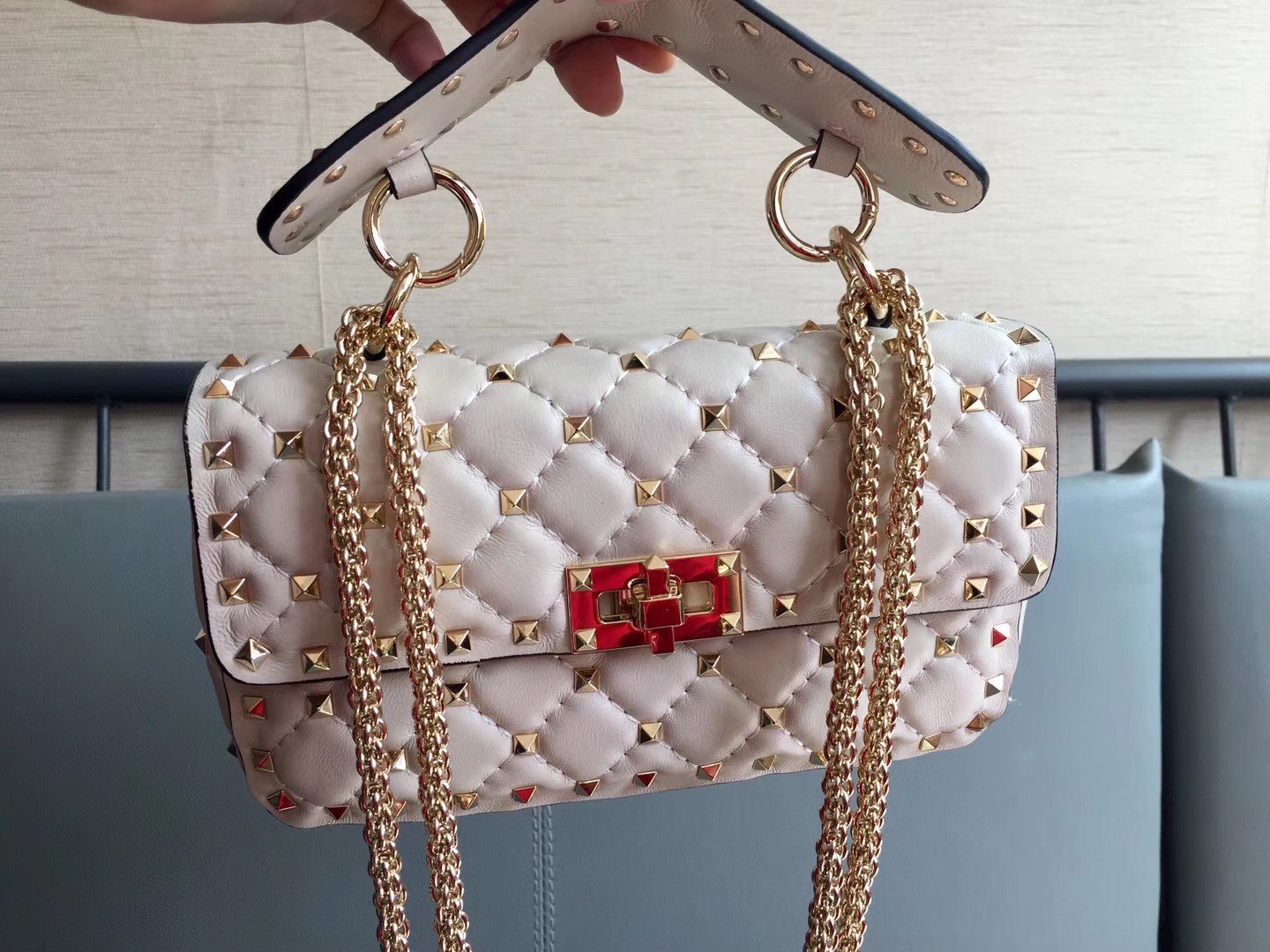 Valentino Rockstud Spike Small Bag In White Nappa Lambskin