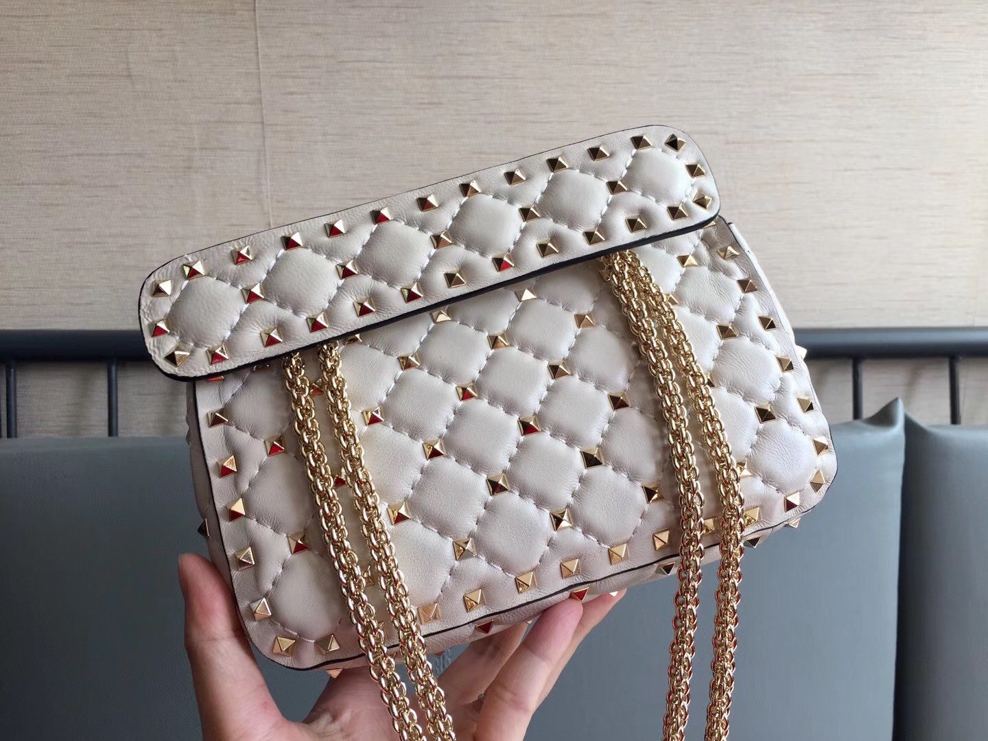 Valentino Rockstud Spike Small Bag In White Nappa Lambskin