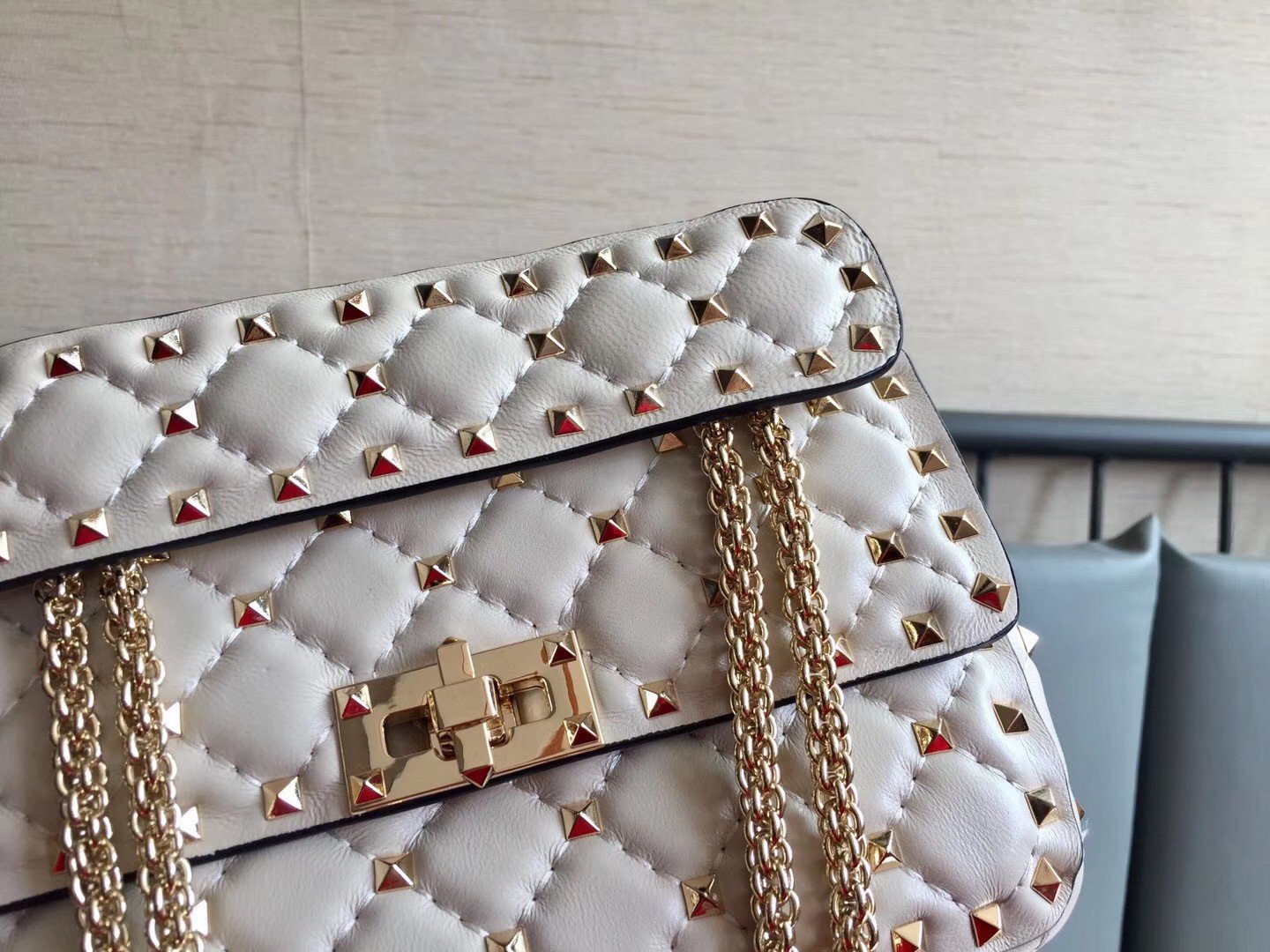 Valentino Rockstud Spike Small Bag In White Nappa Lambskin