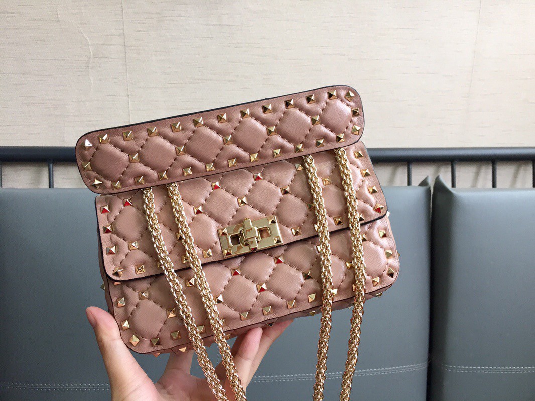 Valentino Rockstud Spike Small Bag In Poudre Nappa Lambskin