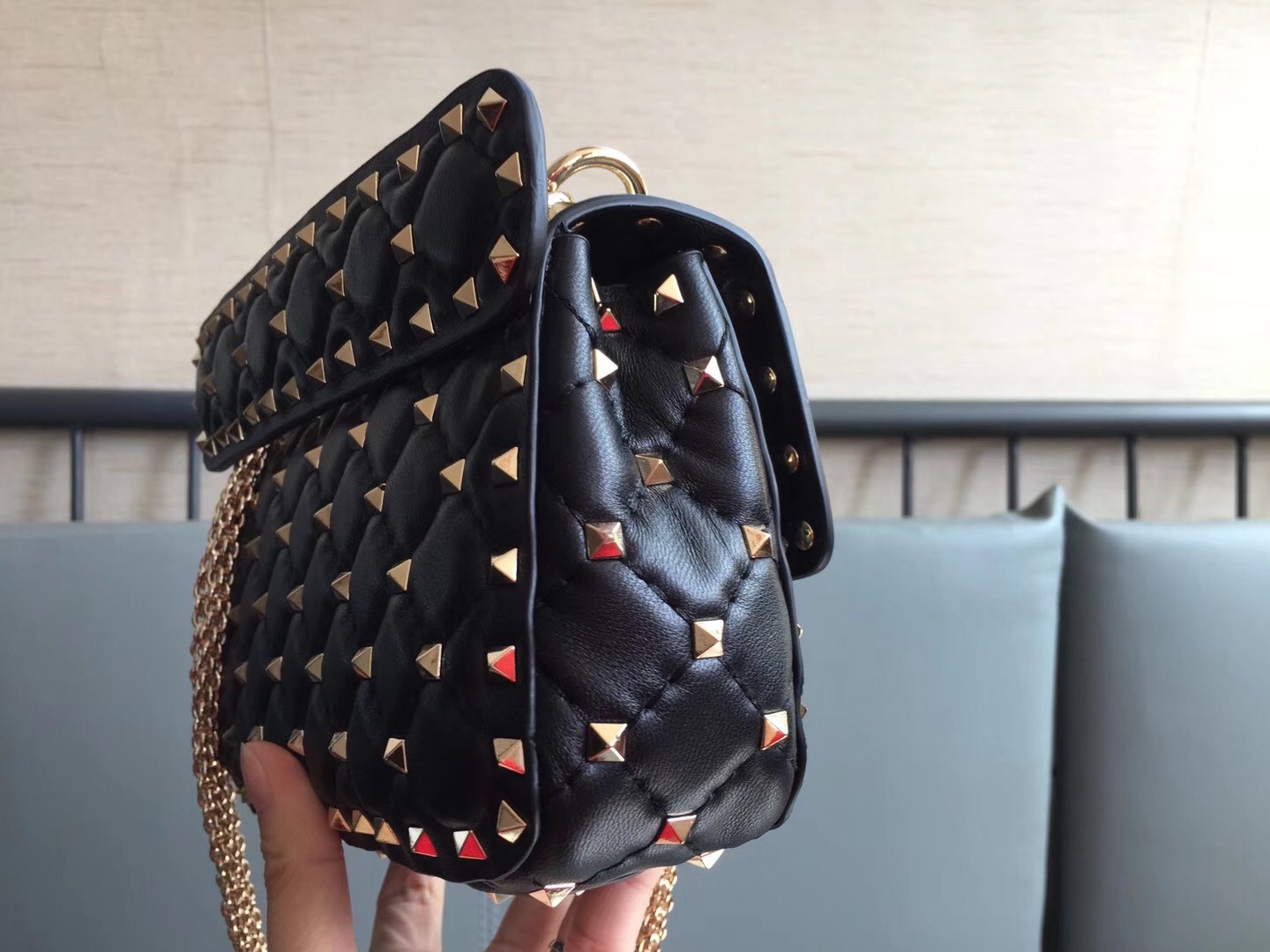 Valentino Rockstud Spike Small Bag In Black Nappa Lambskin