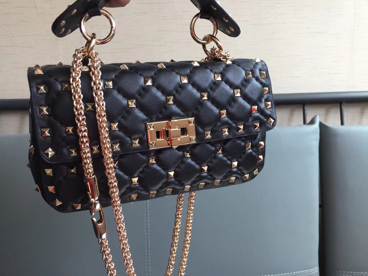 Valentino Rockstud Spike Small Bag In Black Nappa Lambskin