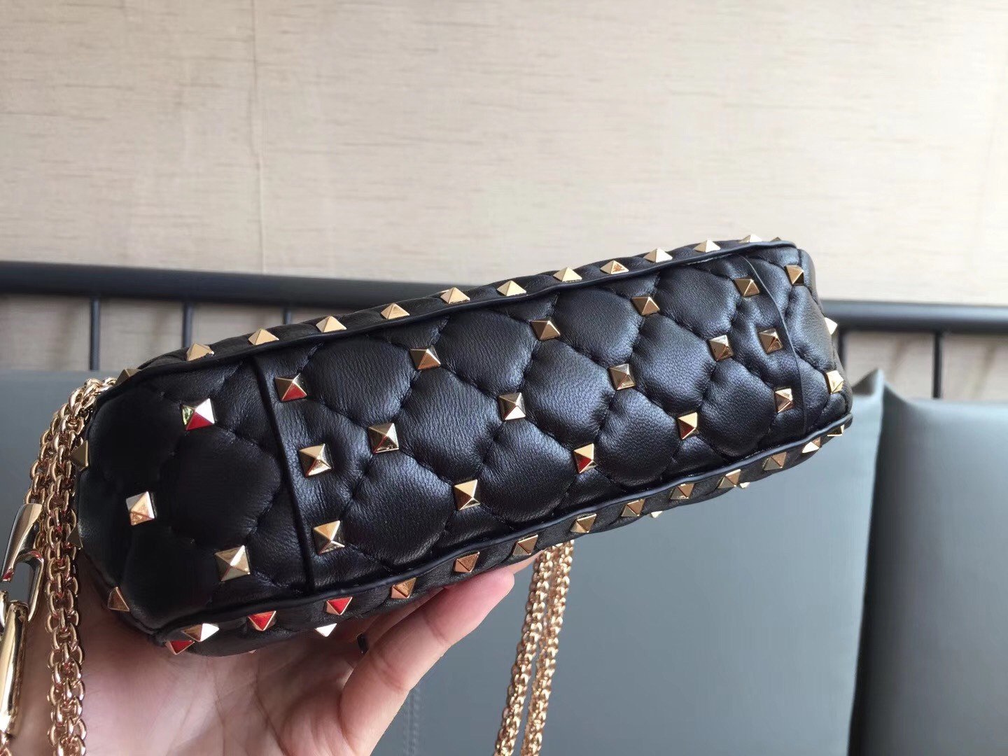 Valentino Rockstud Spike Small Bag In Black Nappa Lambskin