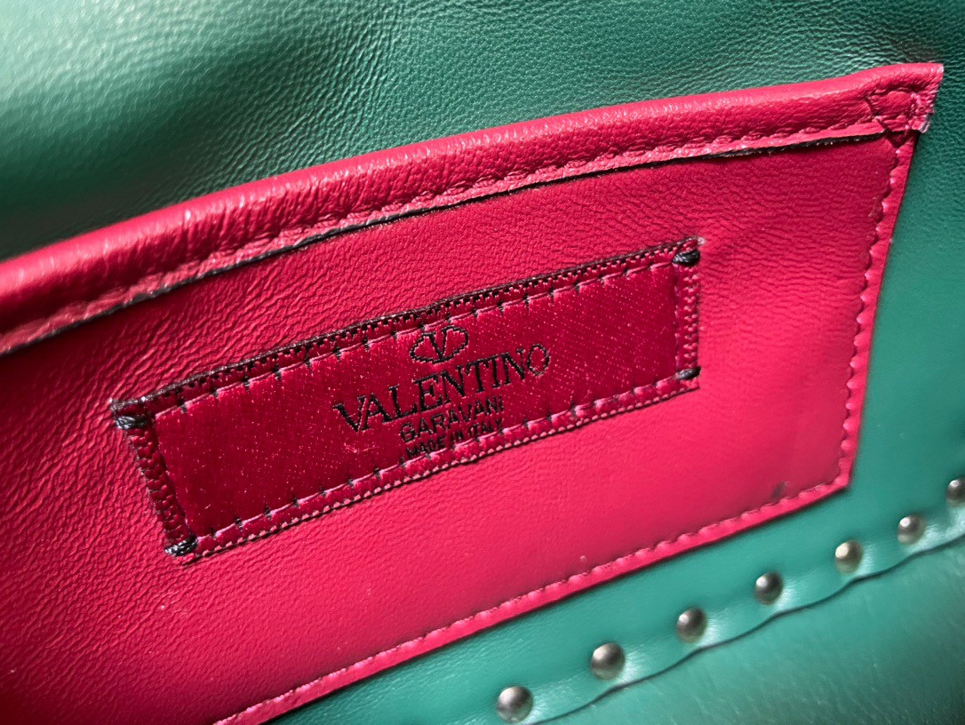 Valentino Rockstud Spike Small Bag In Green Nappa Lambskin