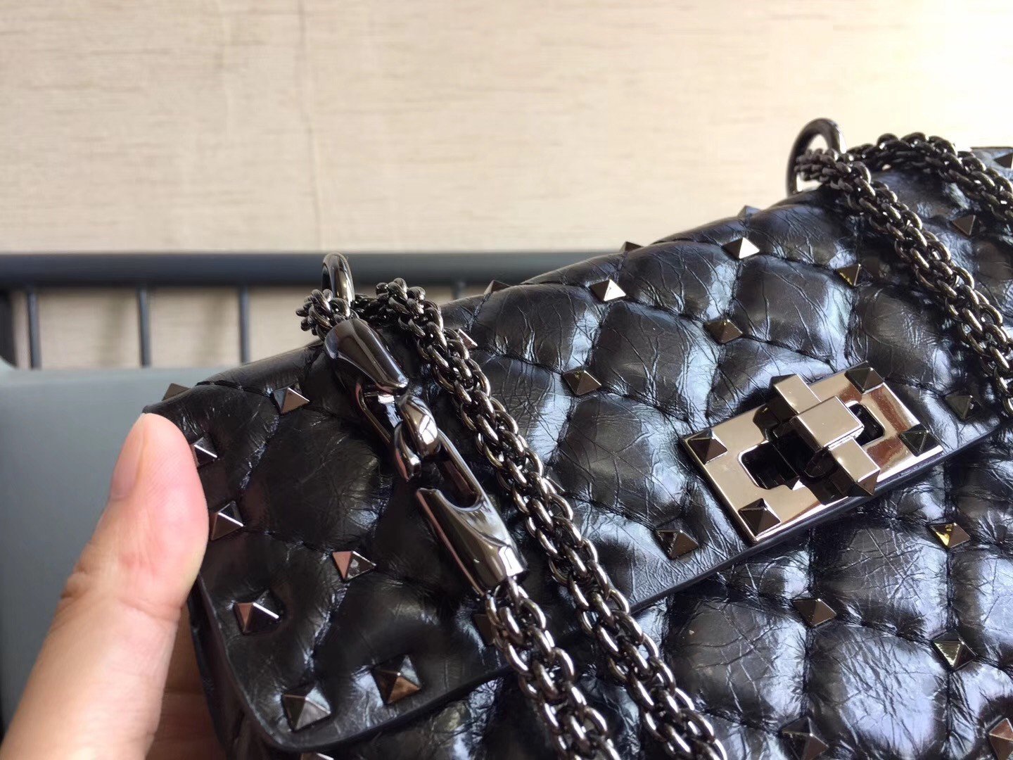 Valentino Rockstud Spike Small Bag In Crinkled Nappa Lambskin