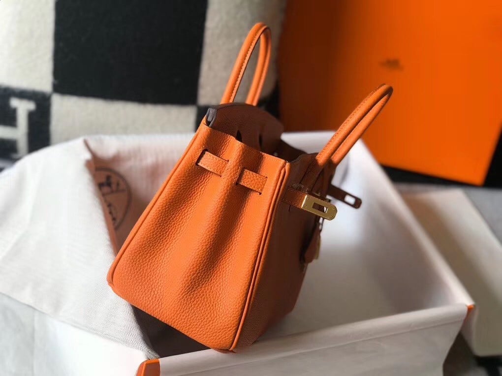 Hermes Birkin 25 Bag In Orange Clemence Leather with GHW