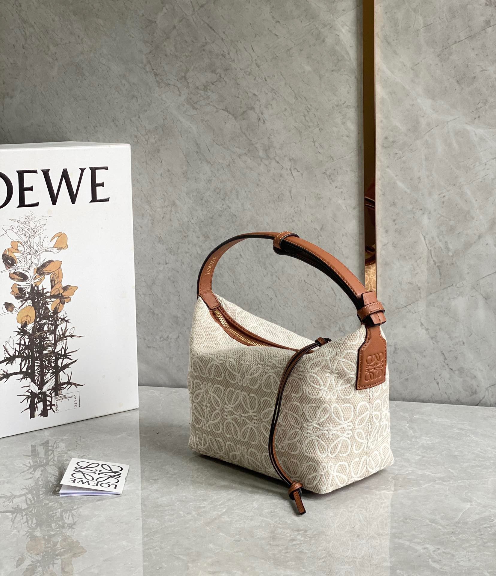 Loewe Cubi Small Bag In Ecru Anagram Jacquard