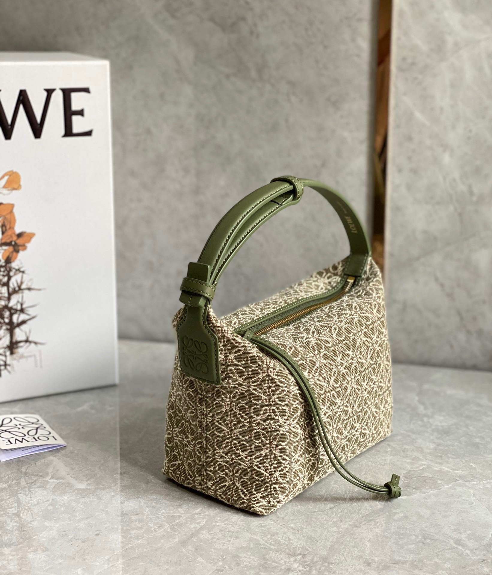 Loewe Cubi Small Bag In Green Anagram Jacquard