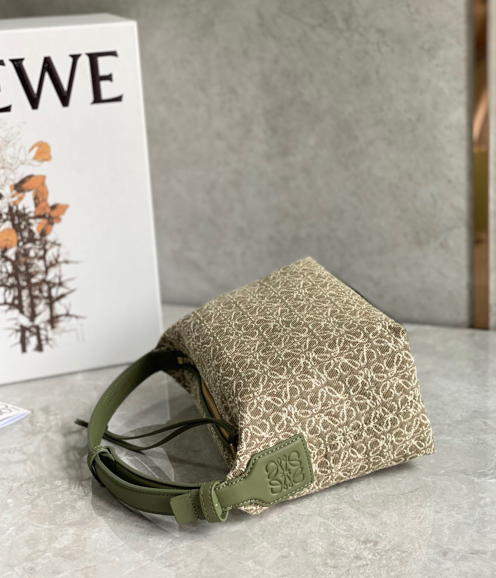 Loewe Cubi Small Bag In Green Anagram Jacquard