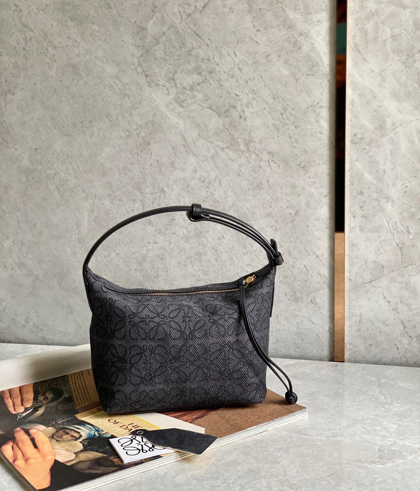 Loewe Cubi Small Bag In Black Anagram Jacquard