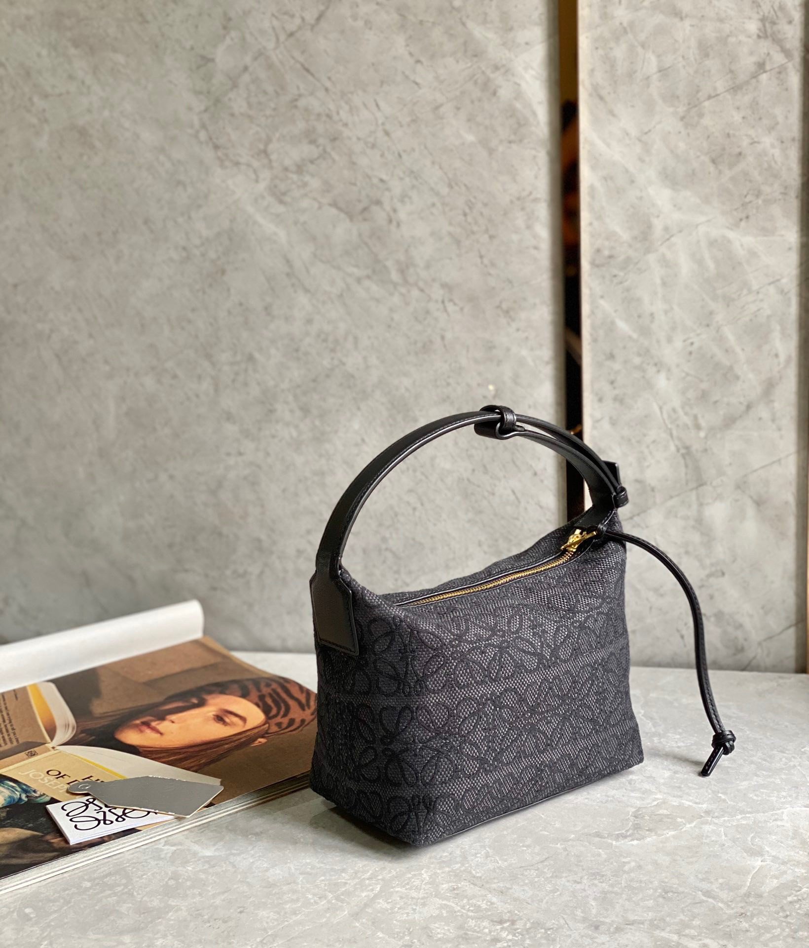 Loewe Cubi Small Bag In Black Anagram Jacquard