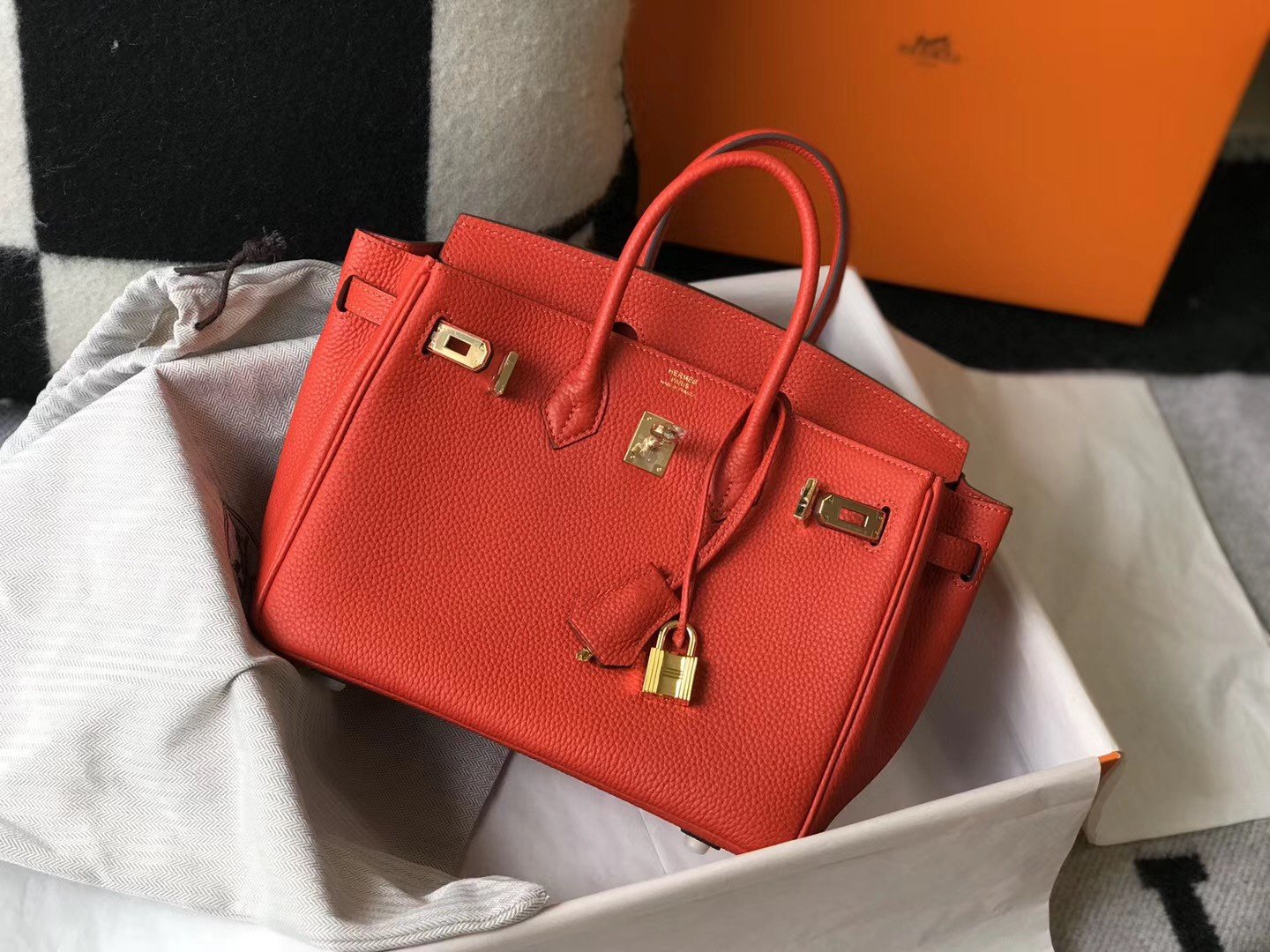 Hermes Birkin 25 Bag In Red Clemence Leather with GHW