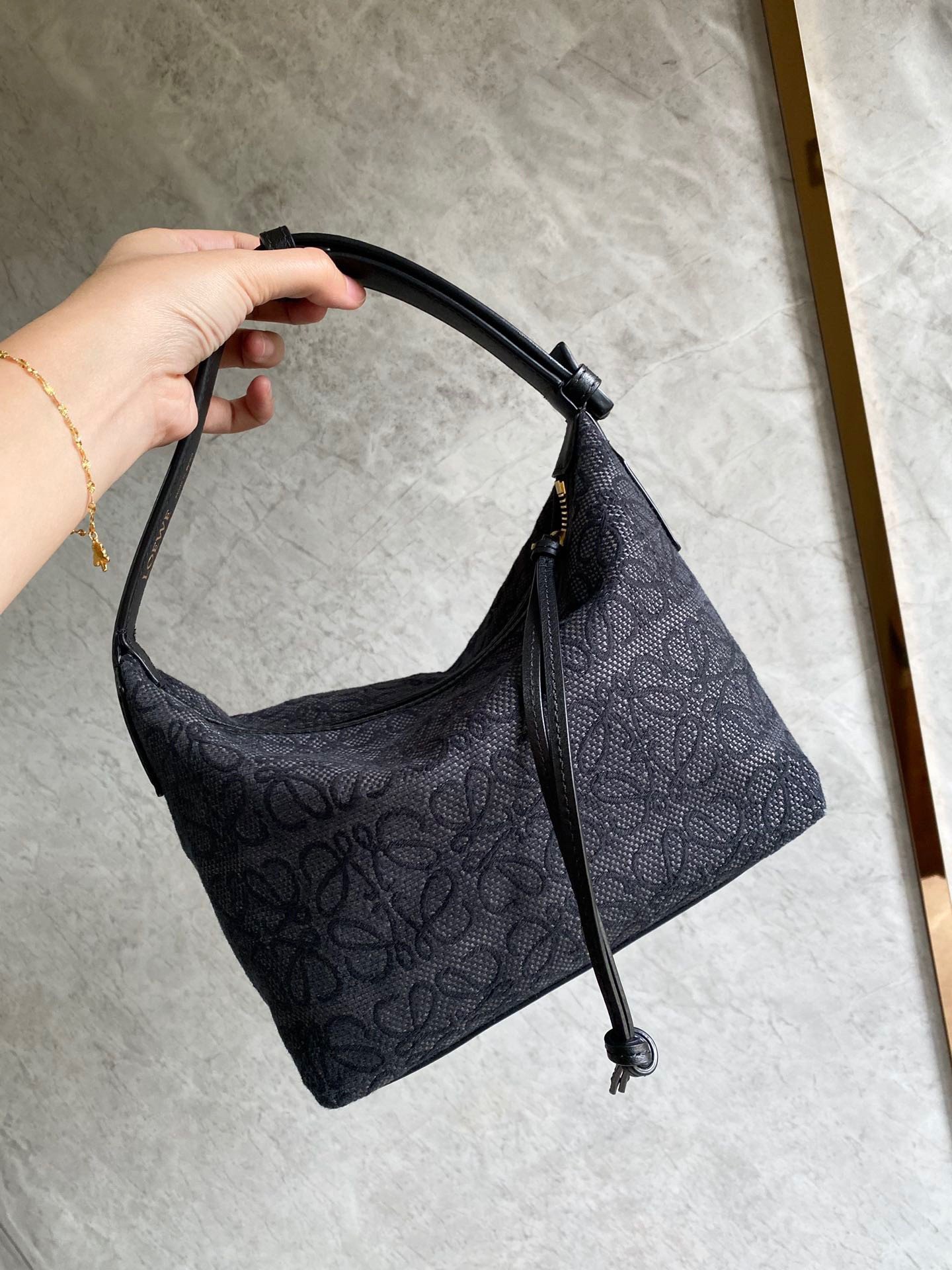 Loewe Cubi Medium Bag in Black Anagram Jacquard