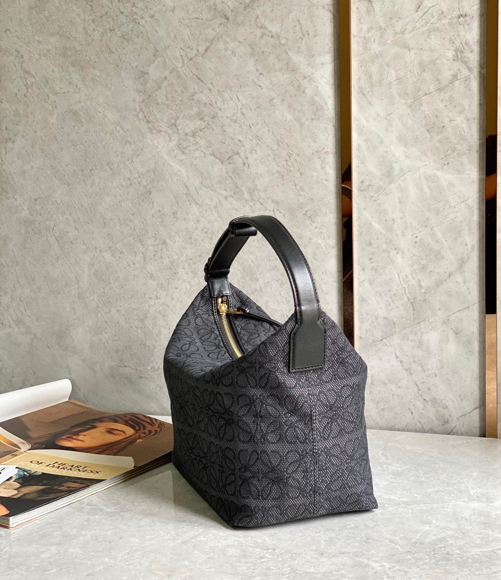 Loewe Cubi Medium Bag in Black Anagram Jacquard