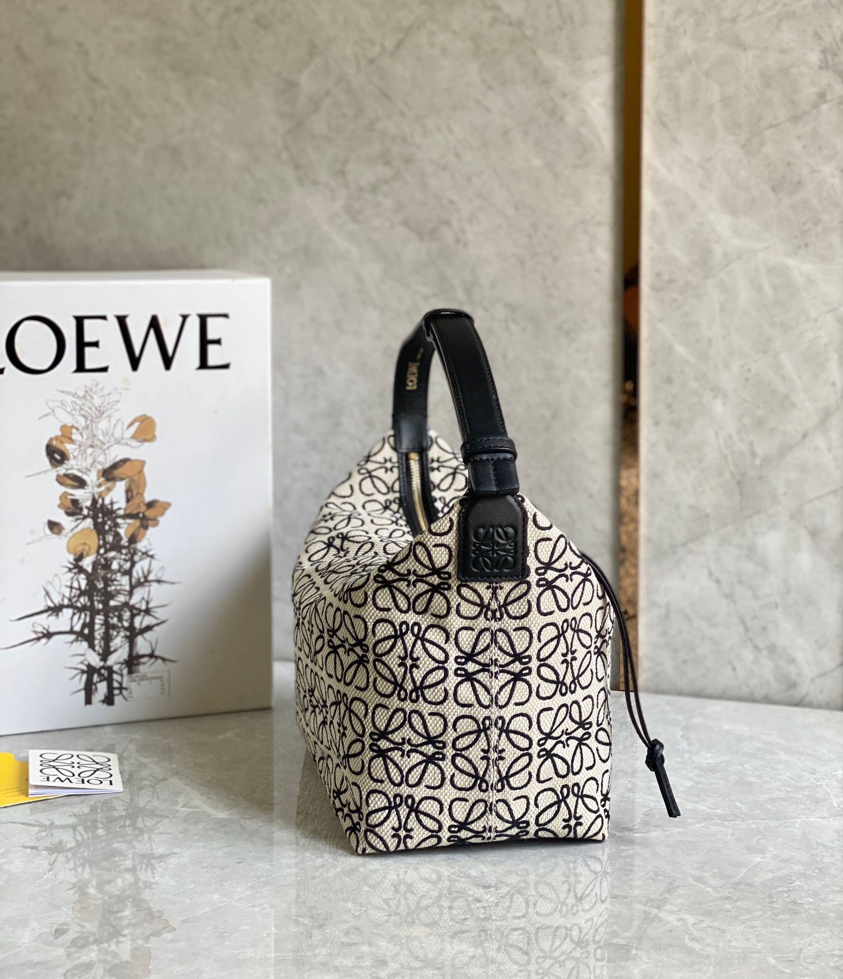 Loewe Cubi Medium Bag in White Anagram Jacquard