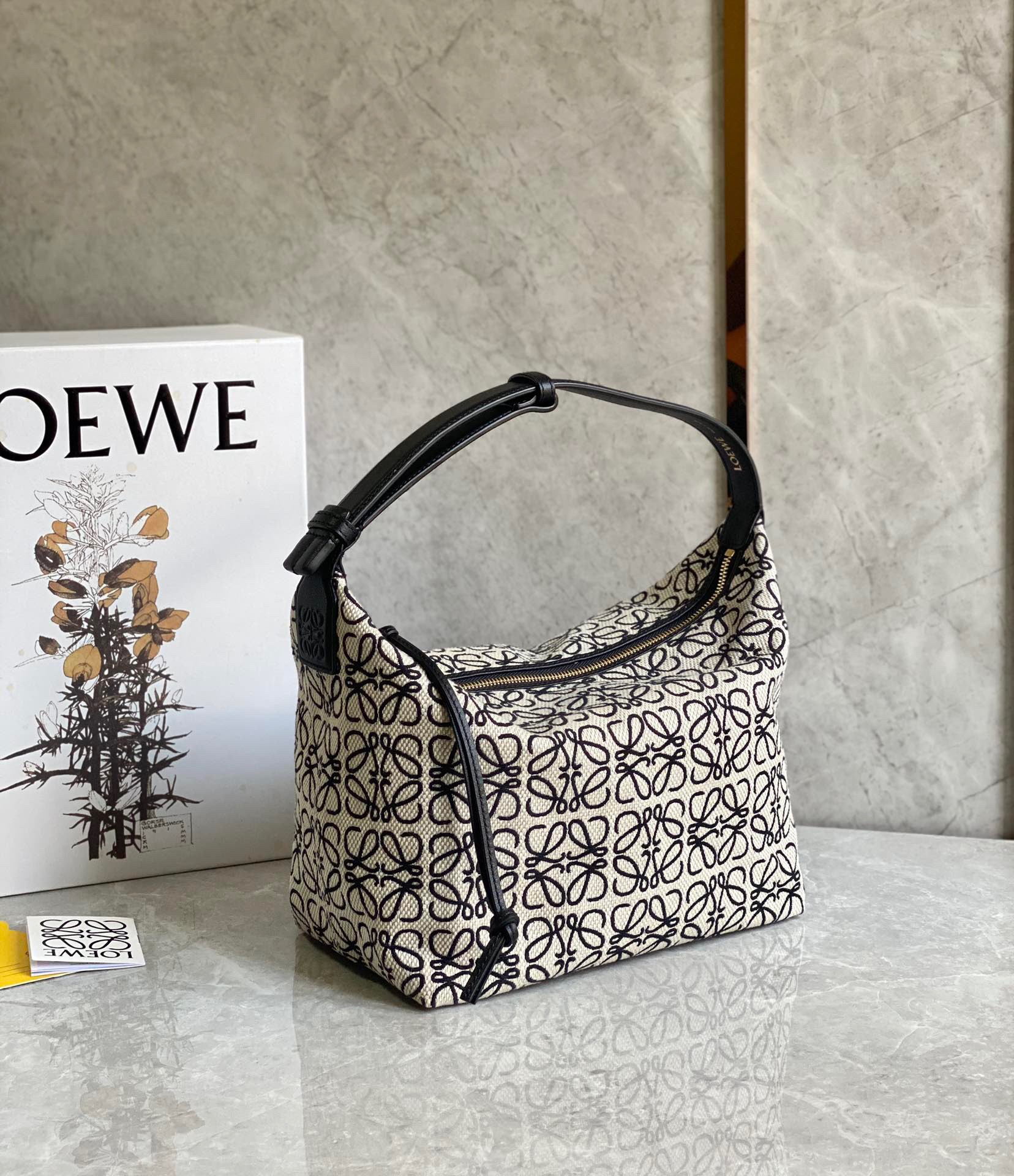 Loewe Cubi Medium Bag in White Anagram Jacquard