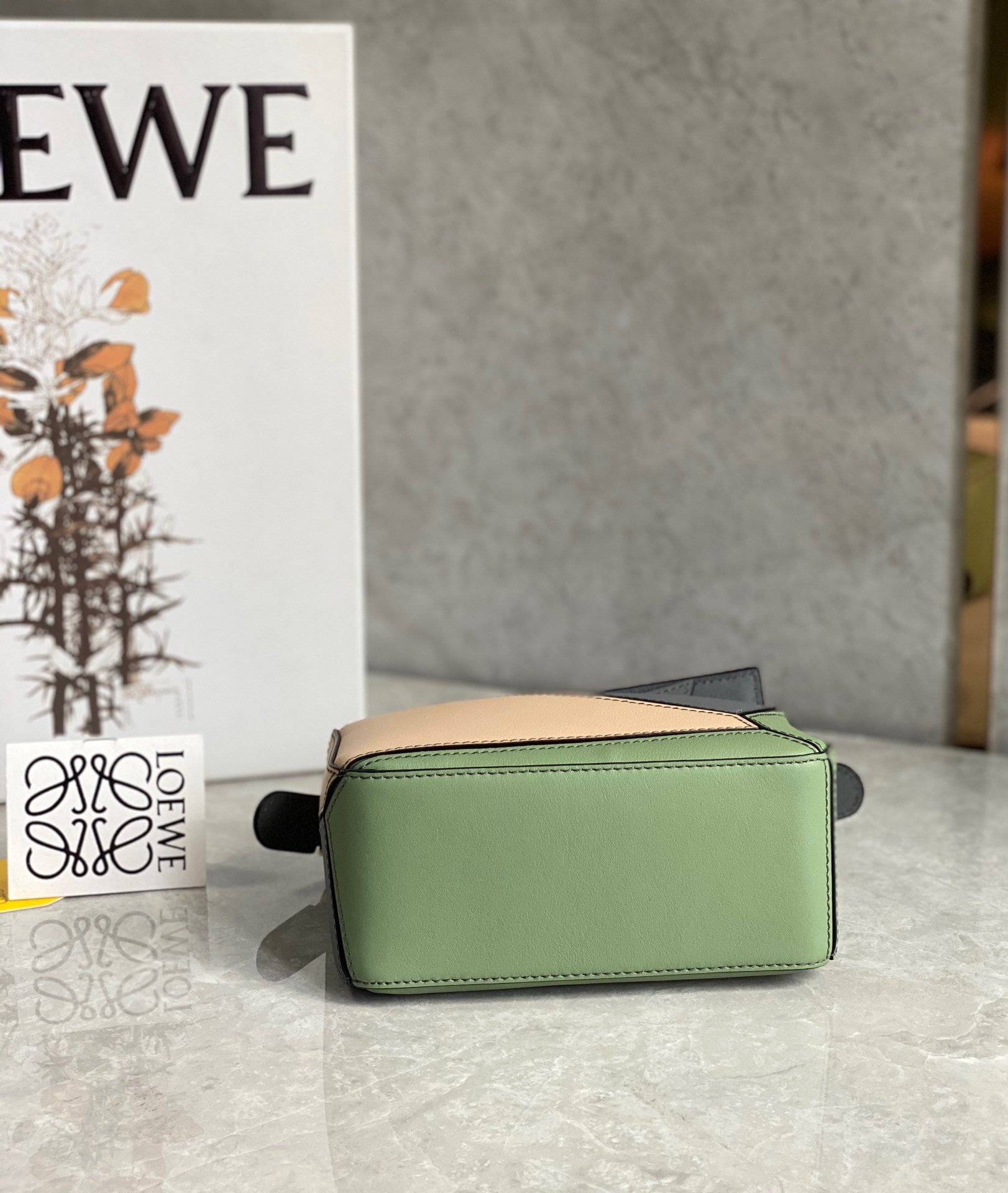 Loewe Puzzle Mini Bag In Asphalt Grey/Nude/Green Calfskin