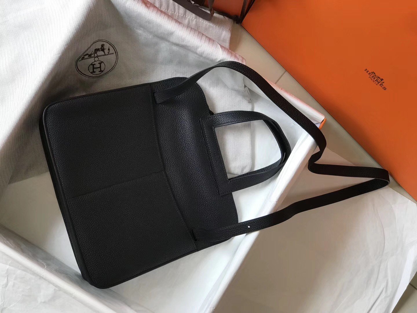 Hermes Halzan 31cm Bag In Black Clemence Leather