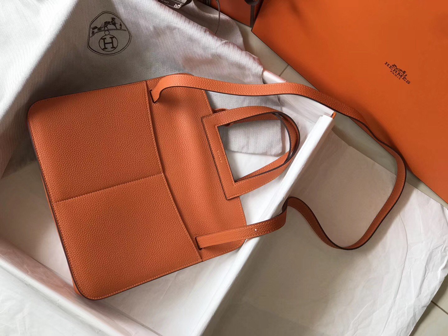 Hermes Halzan 31cm Bag In Orange Clemence Leather