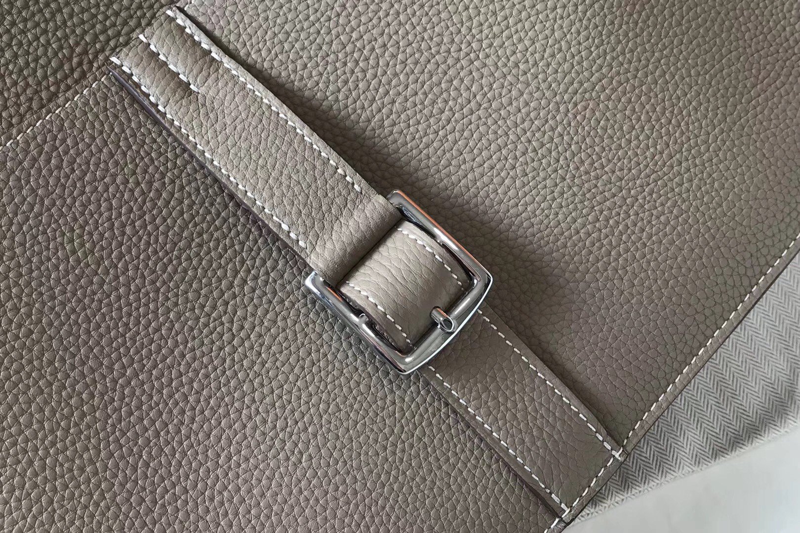 Hermes Halzan 31cm Bag In Tourterelle Clemence Leather