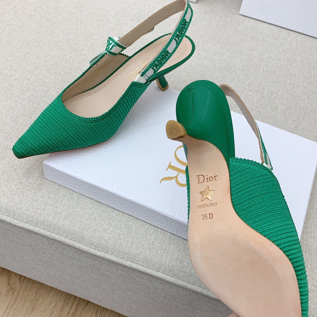 Dior J'Adior Slingback Pumps 65mm In Green Cotton Embroidery