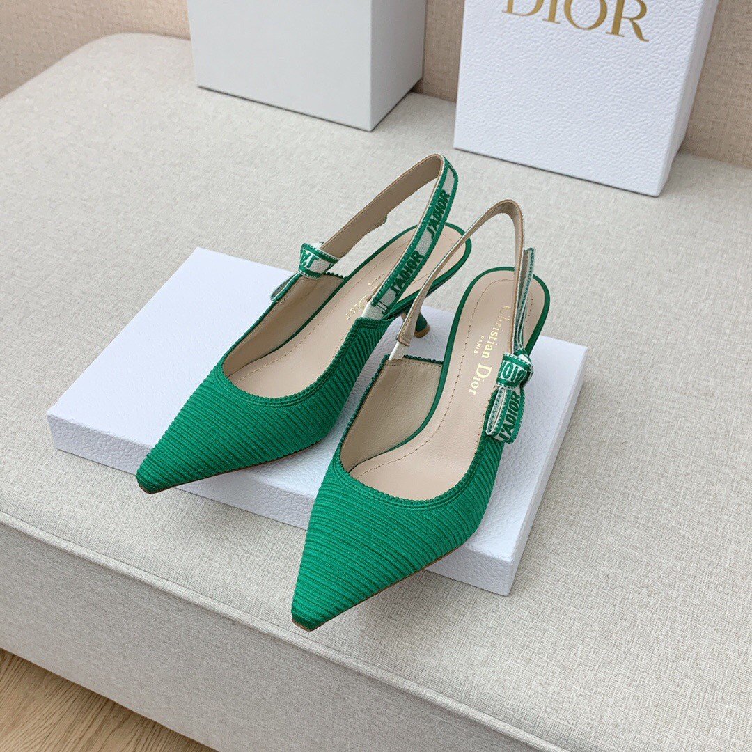 Dior J'Adior Slingback Pumps 65mm In Green Cotton Embroidery