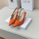 Dior J'Adior Slingback Pumps 65mm In Orange Cotton Embroidery