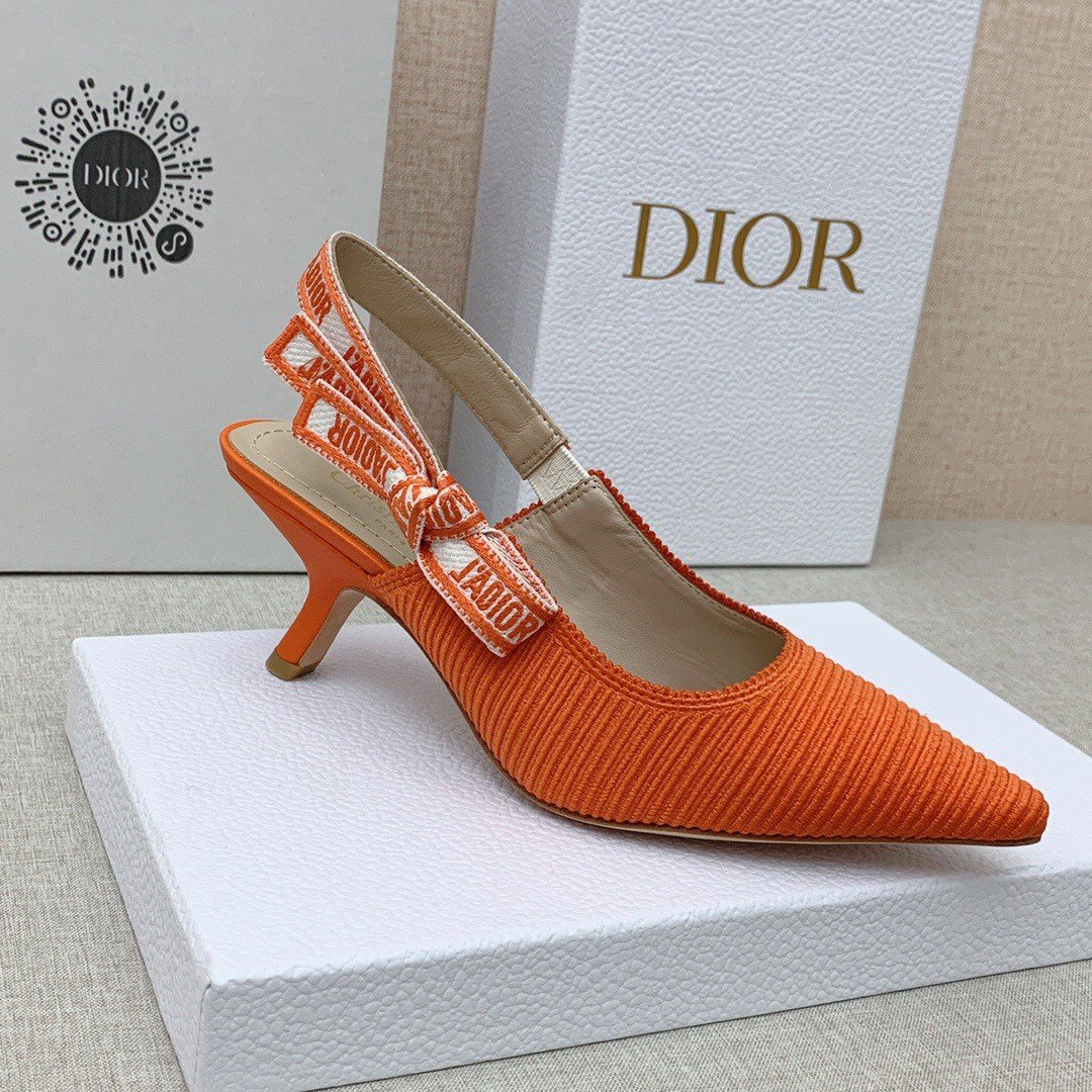 Dior J'Adior Slingback Pumps 65mm In Orange Cotton Embroidery