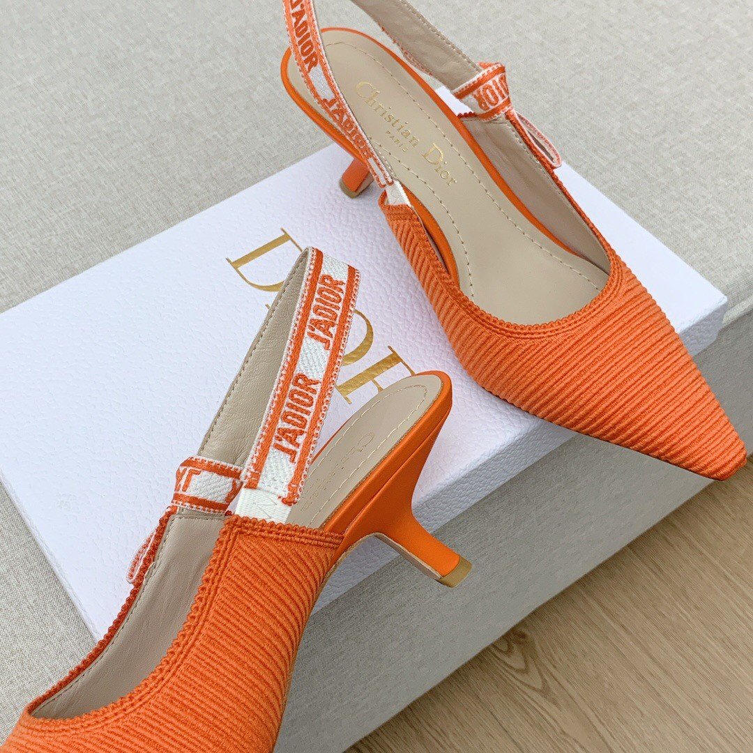 Dior J'Adior Slingback Pumps 65mm In Orange Cotton Embroidery