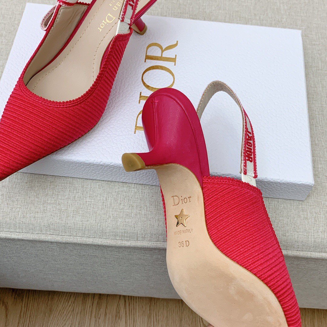 Dior J'Adior Slingback Pumps 65mm In Red Cotton Embroidery