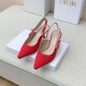 Dior J'Adior Slingback Pumps 65mm In Red Cotton Embroidery