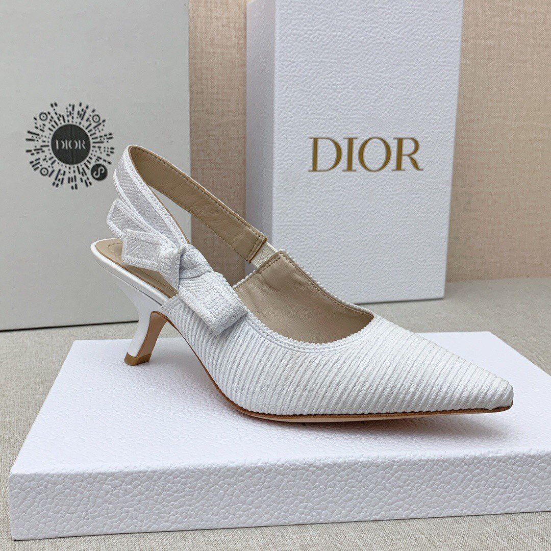 Dior J'Adior Slingback Pumps 65mm In White Cotton Embroidery