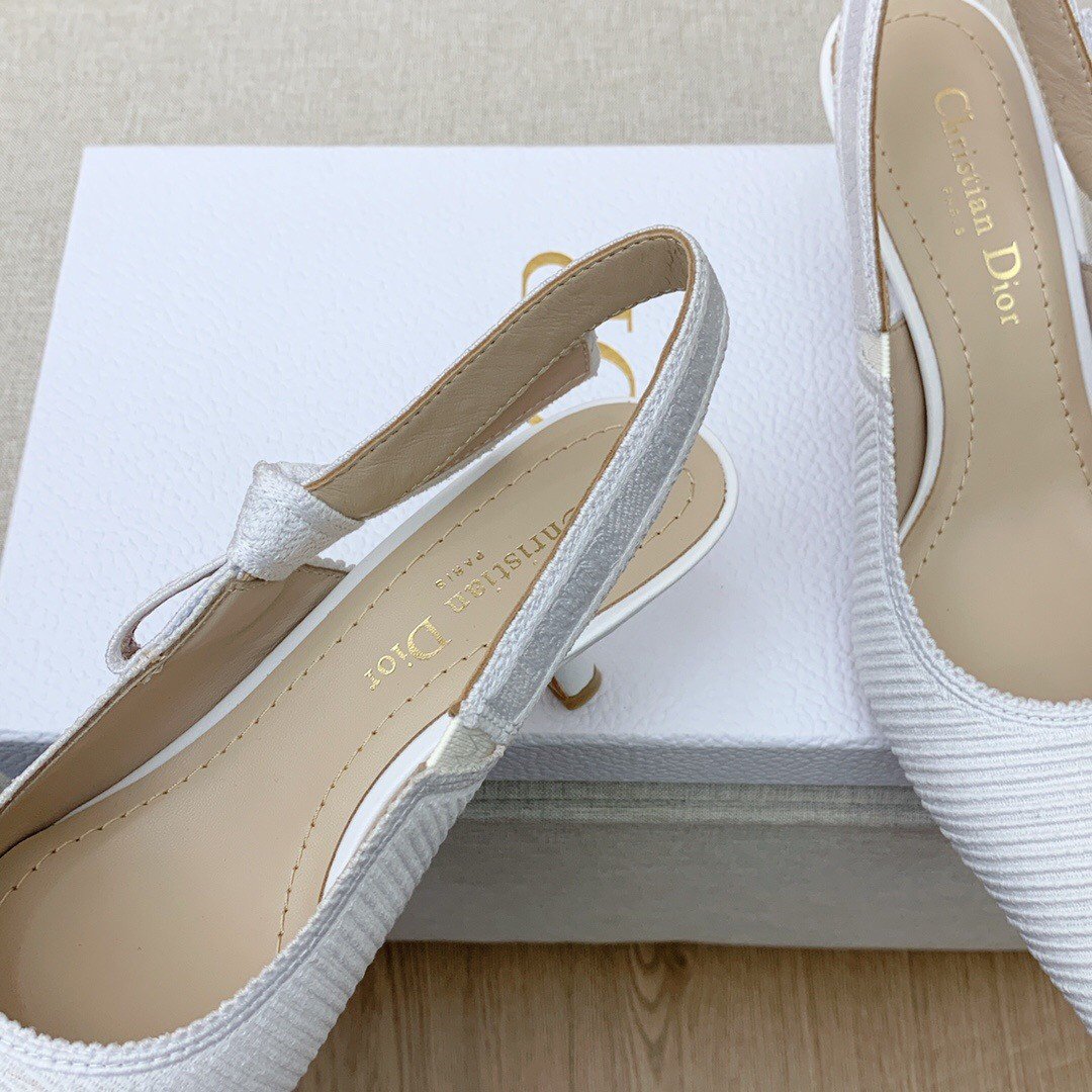 Dior J'Adior Slingback Pumps 65mm In White Cotton Embroidery