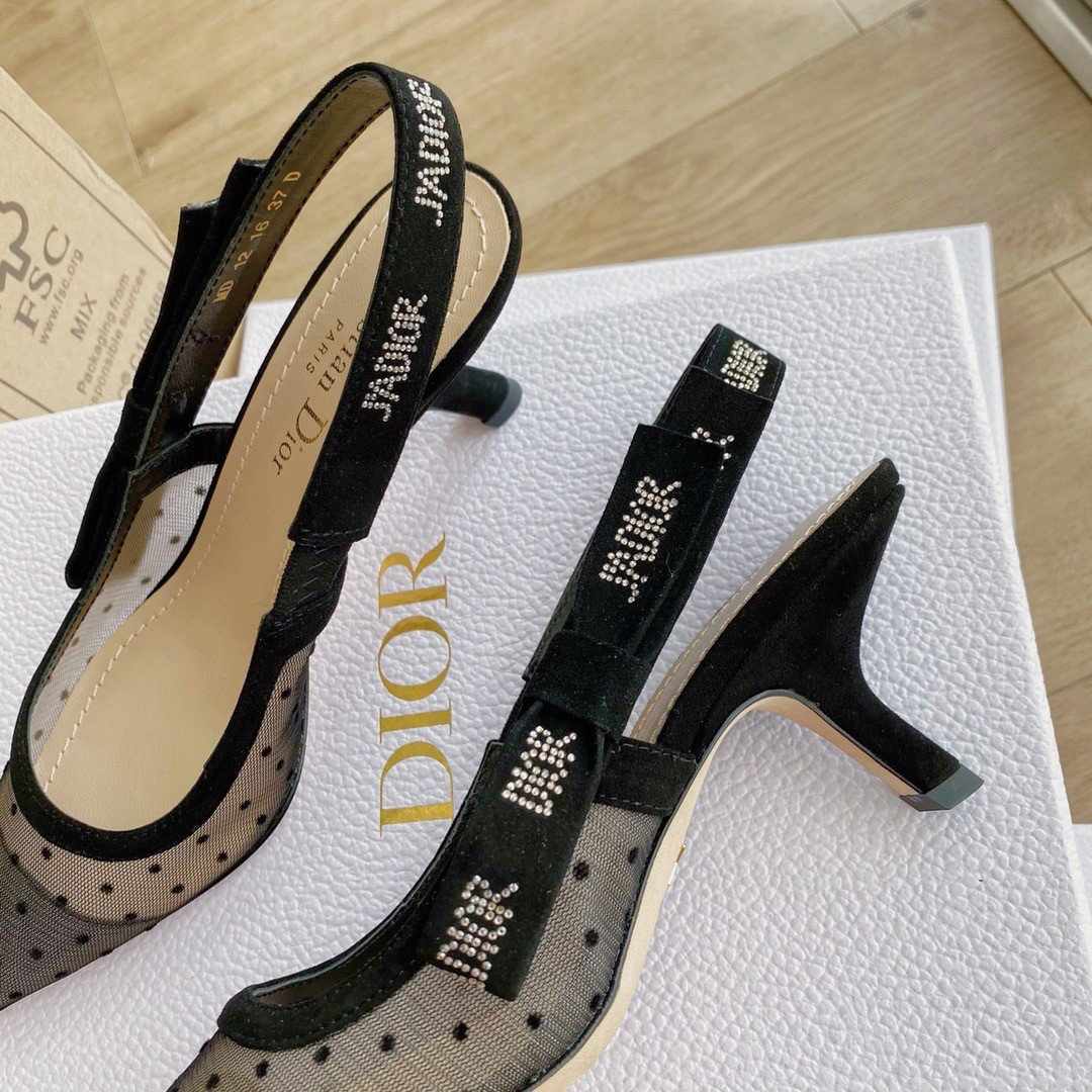 Dior J'Adior Slingback Pumps 65mm In Black Dotted Swiss