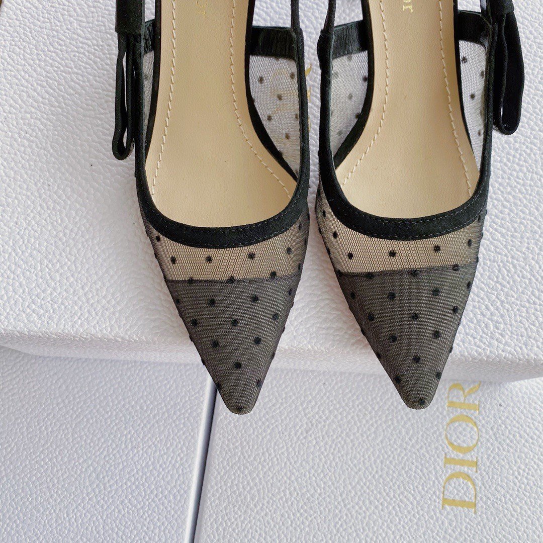 Dior J'Adior Slingback Pumps 65mm In Black Dotted Swiss