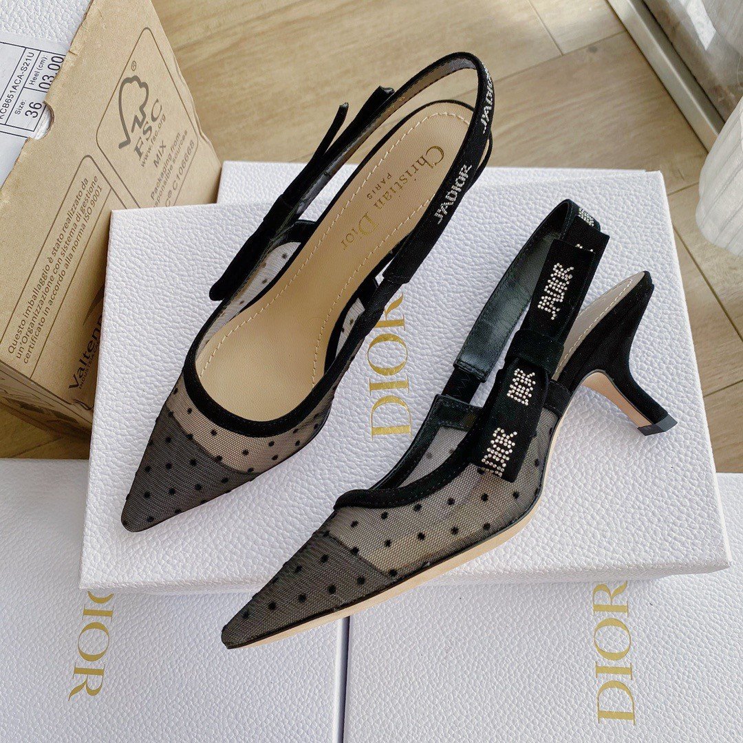 Dior J'Adior Slingback Pumps 65mm In Black Dotted Swiss