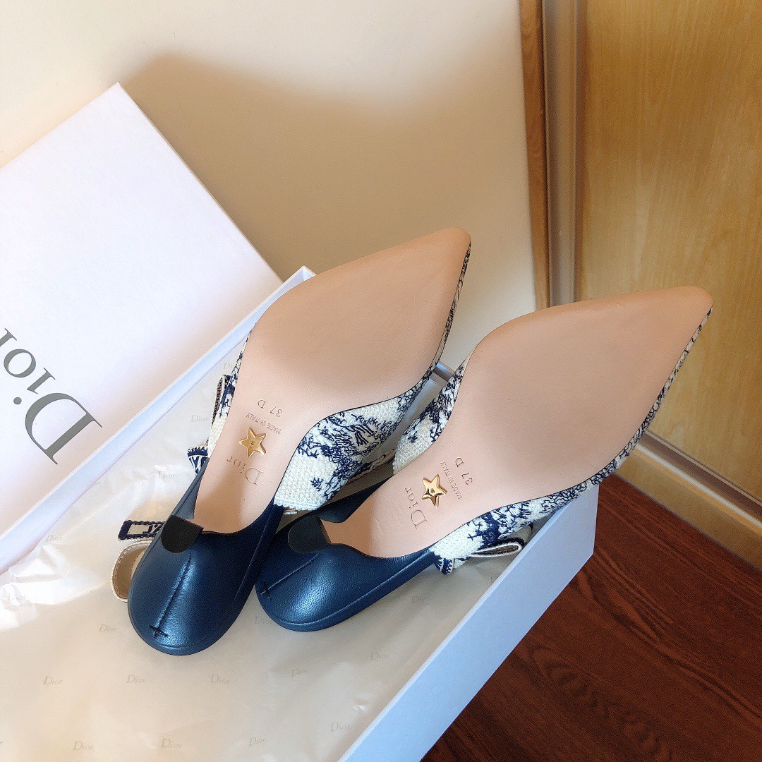 Dior J'Adior Slingback Pumps 65mm In Blue Toile de Jouy Cotton