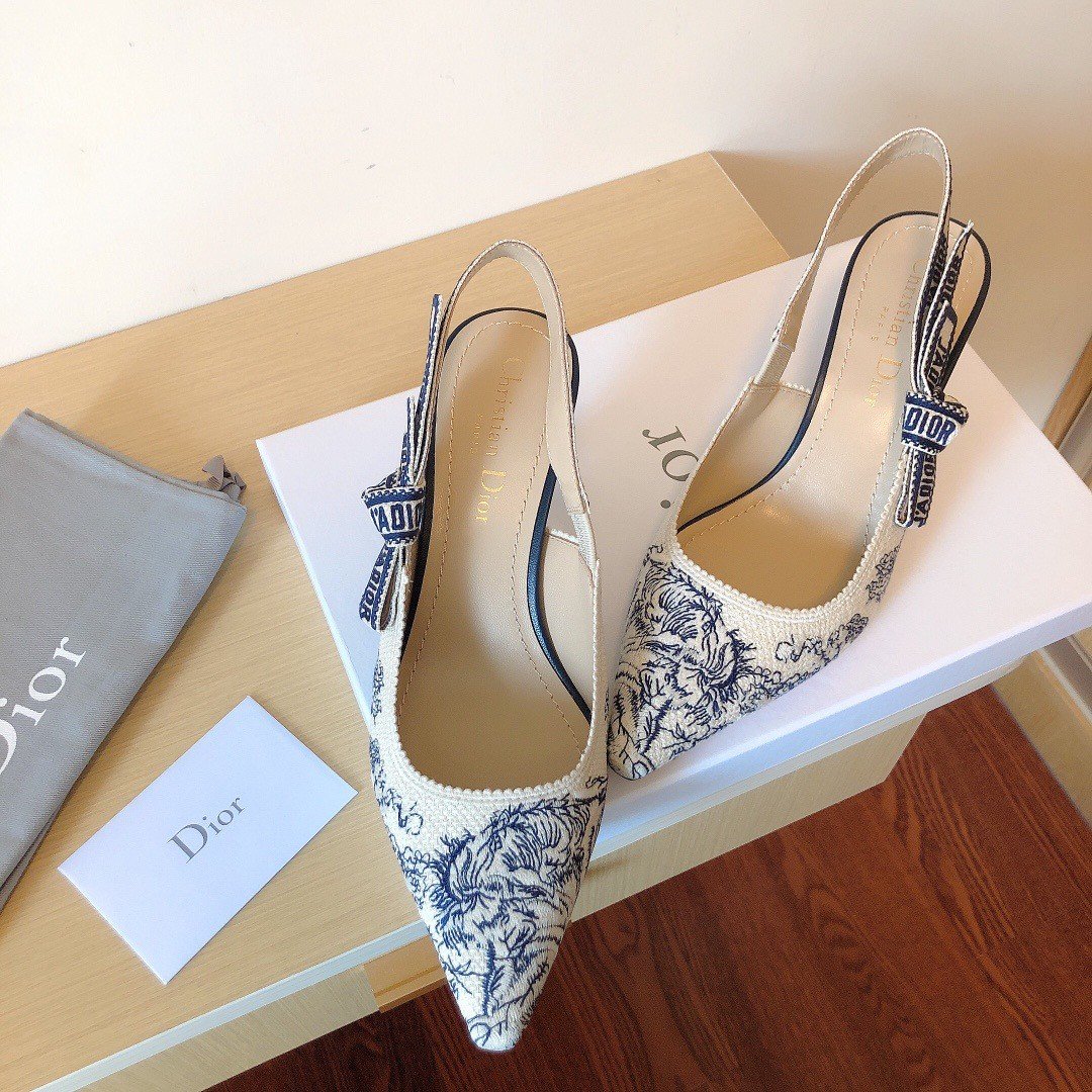 Dior J'Adior Slingback Pumps 65mm In Blue Toile de Jouy Cotton