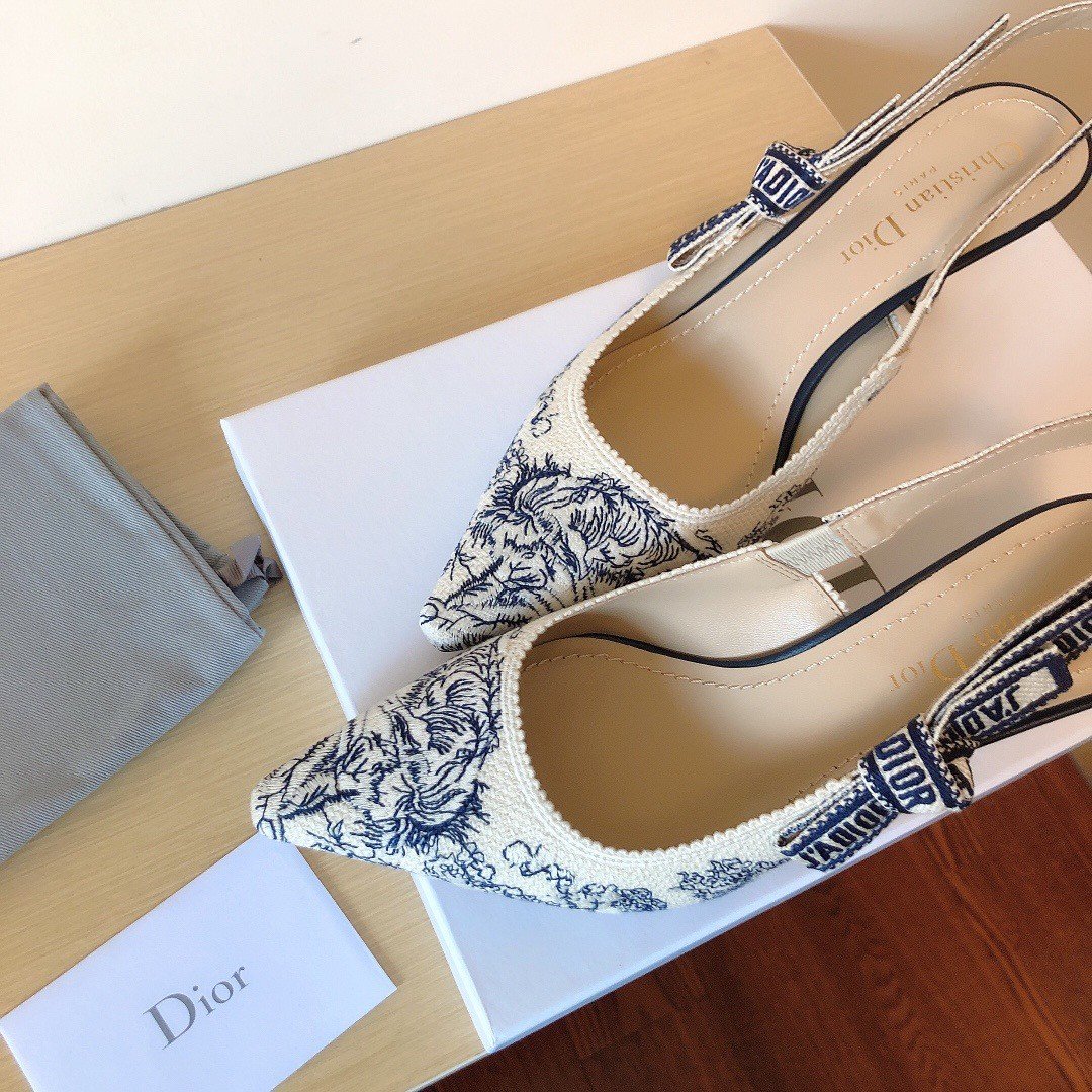 Dior J'Adior Slingback Pumps 65mm In Blue Toile de Jouy Cotton