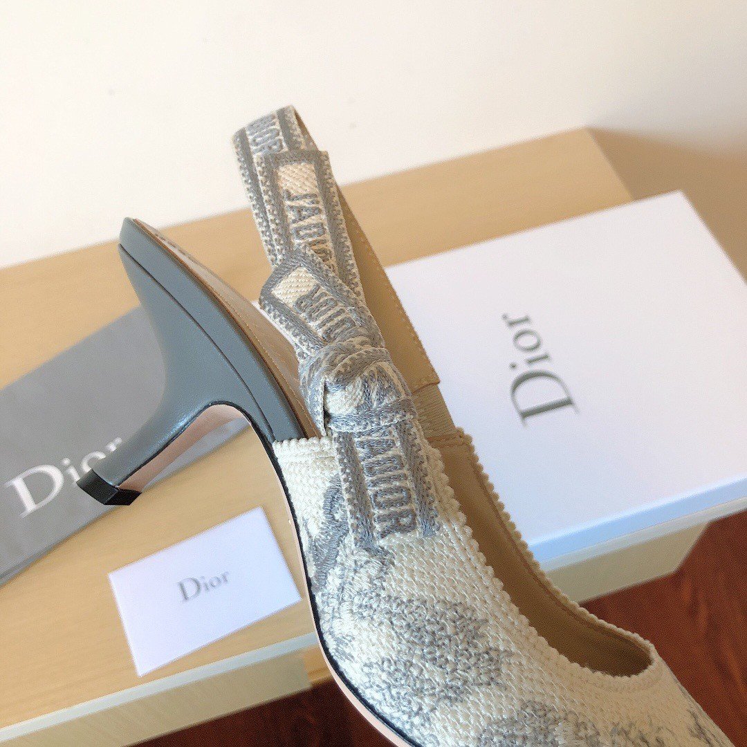 Dior J'Adior Slingback Pumps 65mm In Grey Toile de Jouy Cotton