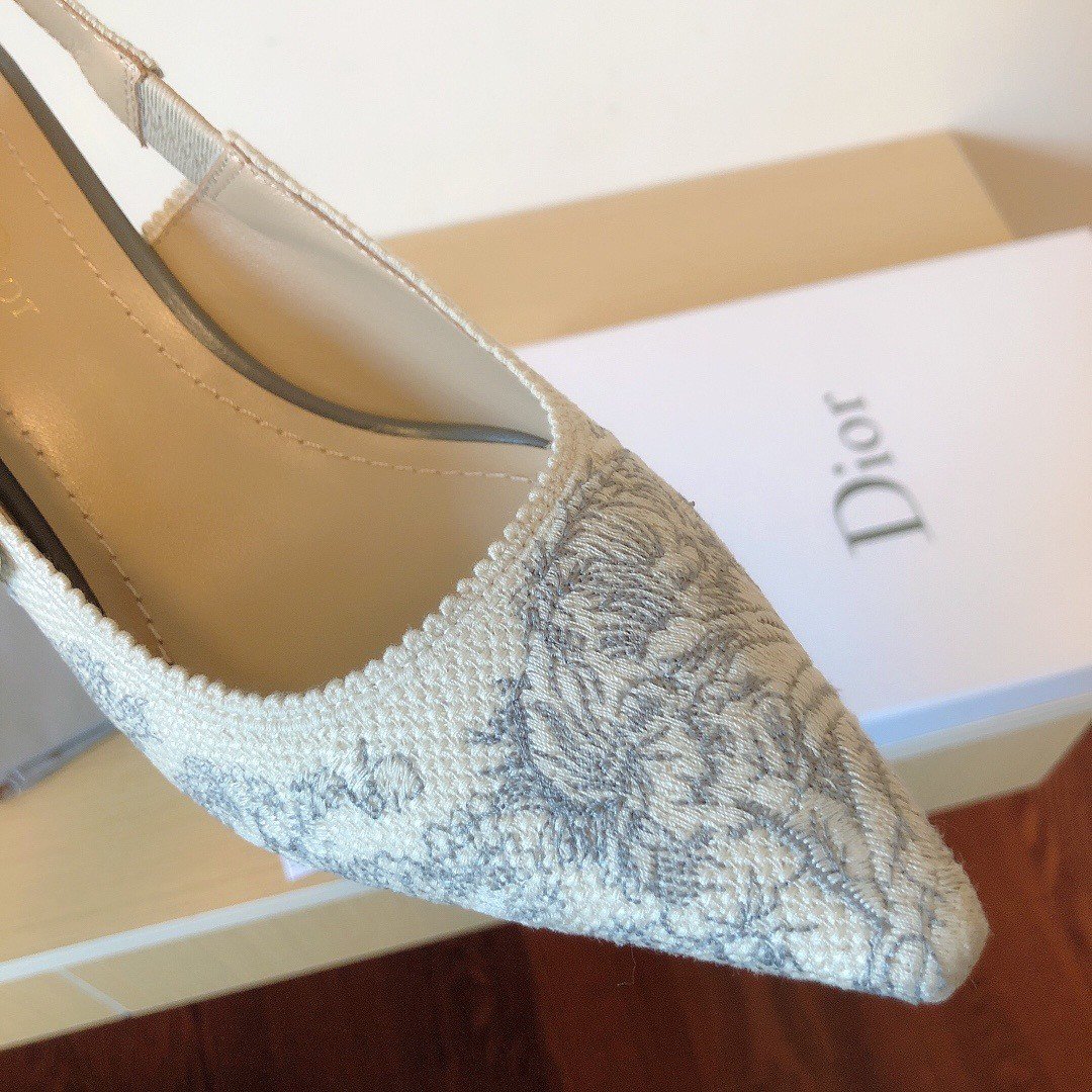 Dior J'Adior Slingback Pumps 65mm In Grey Toile de Jouy Cotton