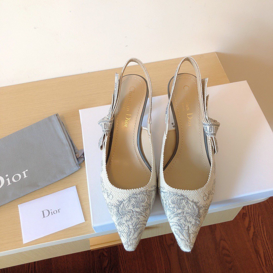 Dior J'Adior Slingback Pumps 65mm In Grey Toile de Jouy Cotton