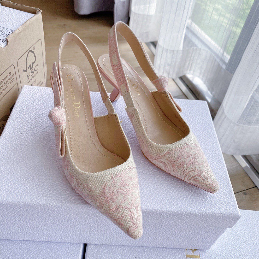 Dior J'Adior Slingback Pumps 65mm In Pink Toile de Jouy Cotton