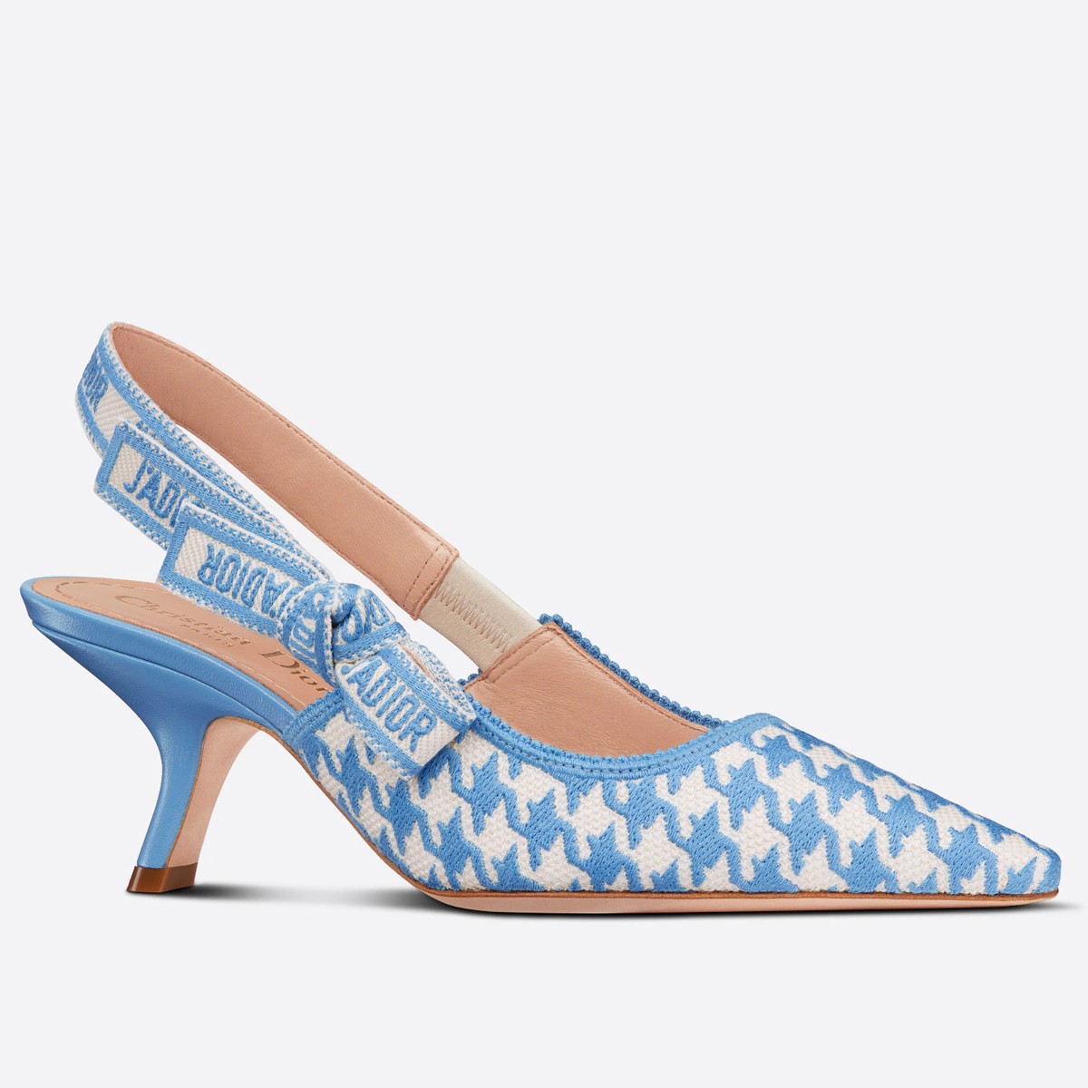 Dior J'Adior Slingback Pumps 65mm In Blue Houndstooth Embroidery