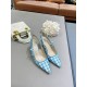 Dior J'Adior Slingback Pumps 65mm In Blue Houndstooth Embroidery