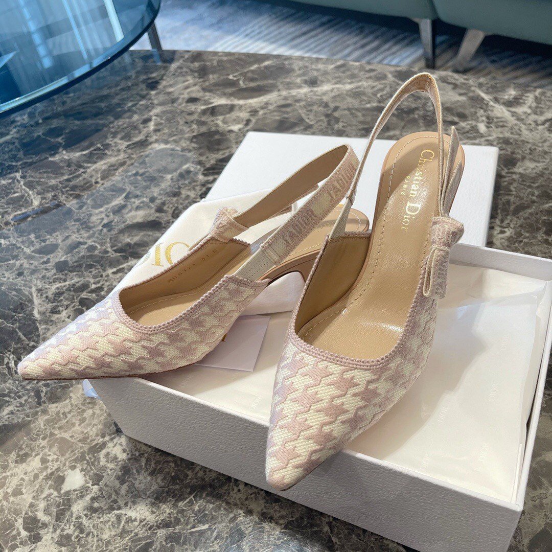 Dior J'Adior Slingback Pumps 65mm In Pink Houndstooth Embroidery